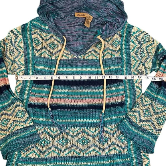 Wrangler Retro South Western Women's Hoodie Bell Sleeve Hobo V-Neck Sweater SZ S - Picture 10 of 12